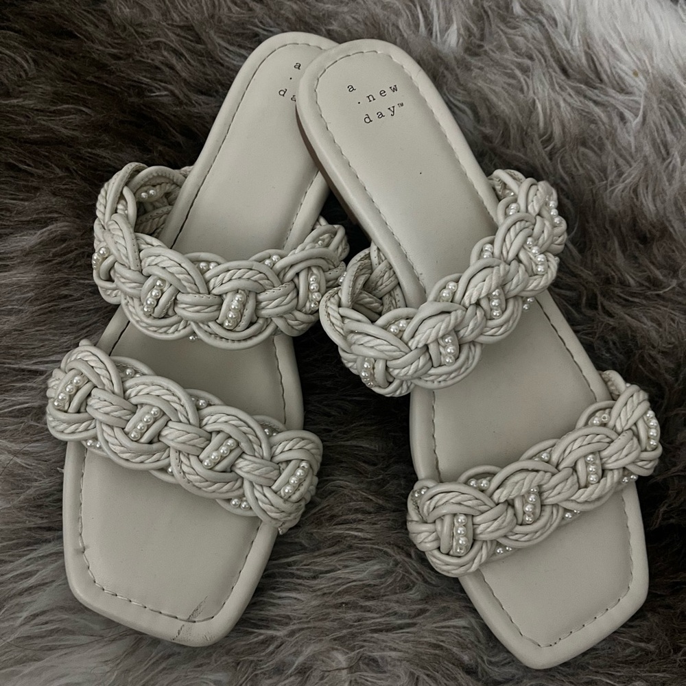 A New Day Women's Cream Braided Sandals